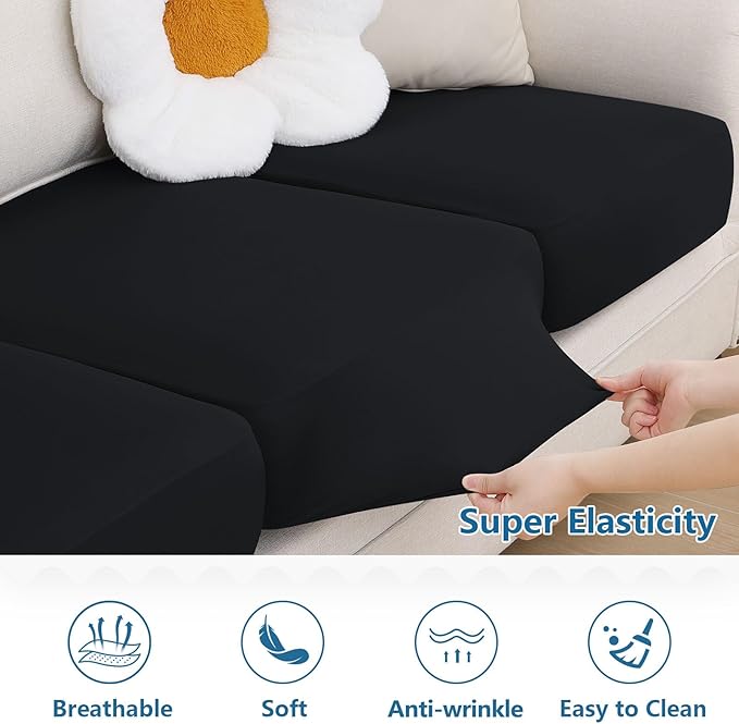 hyha Milk Silk Couch Cushion Covers, Soft Magic Sofa Covers Washable for Cushion Couch, Stretch Sectional Outdoor Cushion Covers for Patio Furniture with Elastic Bottom(Small, Black)