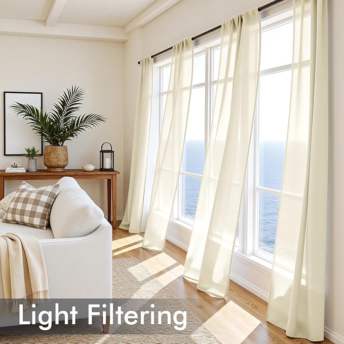 MIULEE Light Cream Sheer Curtains 72 Inches Long, 4 Panels Set, Light Filtering Rod Pocket Voile Drapes for Living Room and Bedroom, Airy Soft Fabric Window Treatments, 42 x 72 Inches