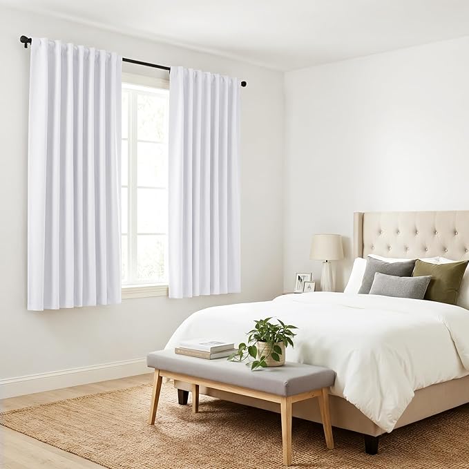 PONY DANCE White Window Curtains - Window Dressing Soft Fabric Back Tab/Rod Pocket Kids Drapes Privacy Protect for Bedroom & Bathroom, 42 W x 54 inch L, Pure White, 2 PCs