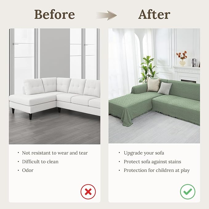 HOMERILLA Sectional Couch Covers for Sectional Sofa L Shaped Sofa Cover Blanket 2 Pieces L Shape Furniture Protector for Pets Dogs(Sage, Large)