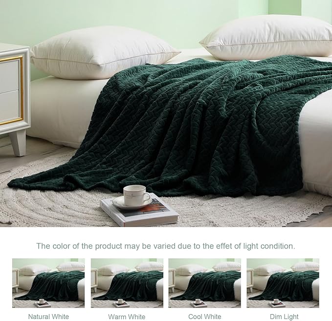 Exclusivo Mezcla Fleece Throw Blanket for Couch and Bed, 50x70 Inches Soft Cozy Jacquard Flannel Blankets, Lightweight Fuzzy Plush Warm Throws for Women, Forest Green