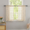 YJ YANJUN Vintage Lace Curtains 36 inch Length - Beige Short Cafe Kitchen Window Curtains Over Sink 2 Panels, Scalloped Edges, Light Filtering, Rv Curtain for Camper Windows Each W26xL36 Inch