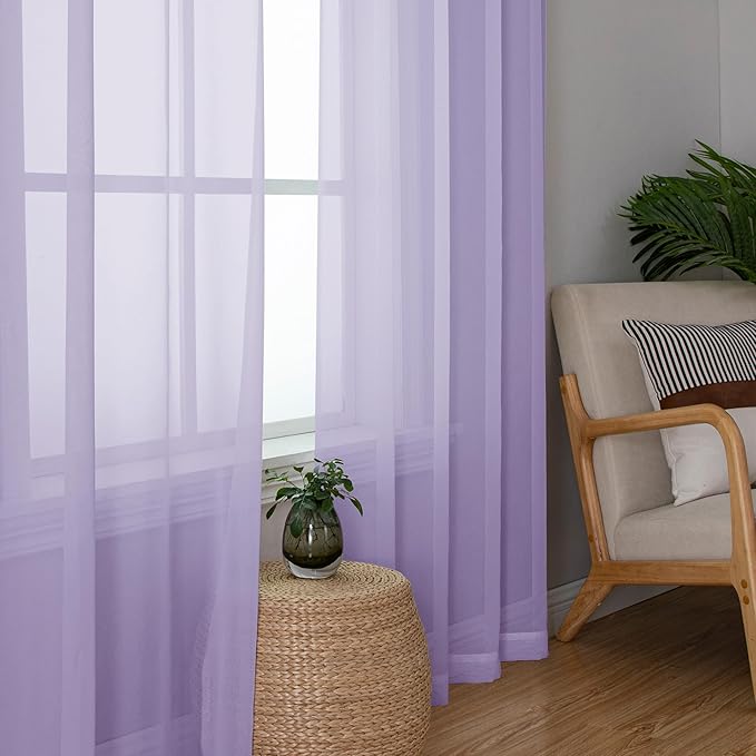 OWENIE Light Purple Sheer Curtains 63 inch Length 2 Panels Set, Rod Pocket Light Filtering Fimly Sheer Curtains for Bedroom Living Room, Soft Solid Color Voile Sheer Curtains, 42Wx63L inch