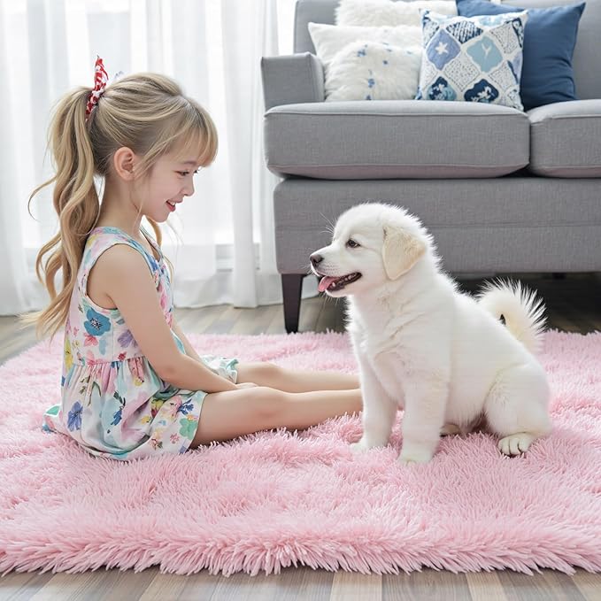 Super Soft Shaggy Area Rugs for Bedroom 4x6 Feet, Shaggy Plush Living Room Shag Furry Floor Rugs, Non-Shedding Indoor Rugs for Living Room Decor(4 x 6, Pink)