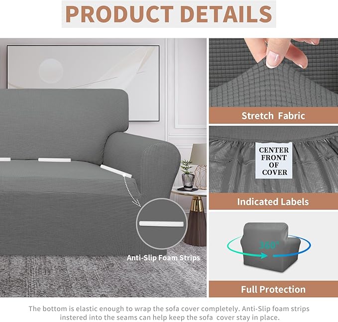 Easy-Going 100% Waterproof Chair Couch Cover, Dual Waterproof Sofa Cover, Stretch Jacquard Sofa Slipcover, Leakproof Furniture Protector for Kids, Pets, Dog and Cat (Chair, Grey)