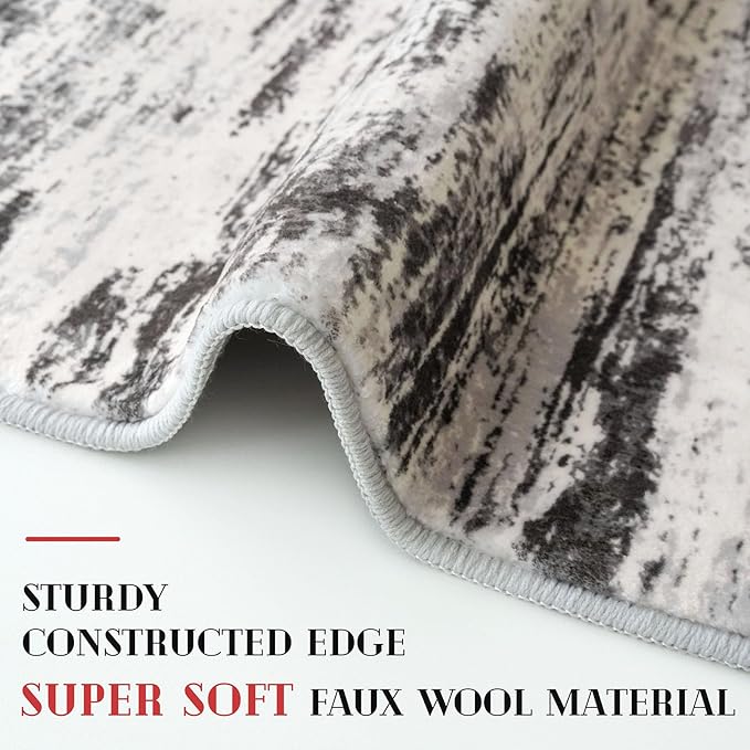 Lansny Modern Abstract Hallway Runner Rug, White Black Grey Taupe Washable Kitchen Runner Non-Slip Soft 2x8 Runner Rug Thin Print Faux Wool Carpet for Entryway Bedroom Laundry Room Indoor Home Decor