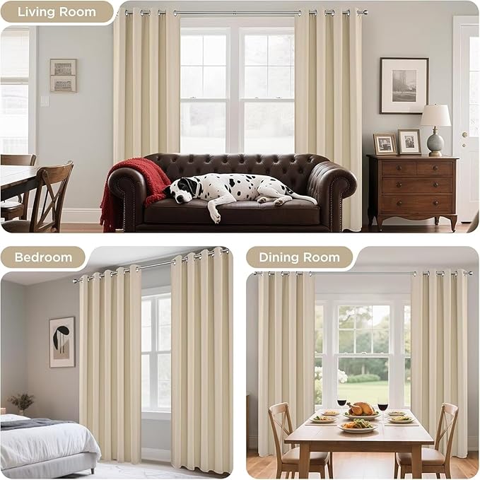 Joydeco Blackout Curtains 90 Inch Length 2 Panels Set, Thermal Insulated Long Curtains& Drapes 2 Burg, Room Darkening Grommet Drapes for Bedroom Living Room Window (Light Beige, W52 x L90 Inch)