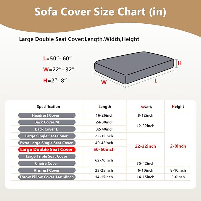 Couch Cushion Covers for Sofa Couch Covers Wear-Resistant Universal Sofa Cover Washable Stretch for Sectional Slipcovers (Texture-Brown,Large Double Seat Cover)