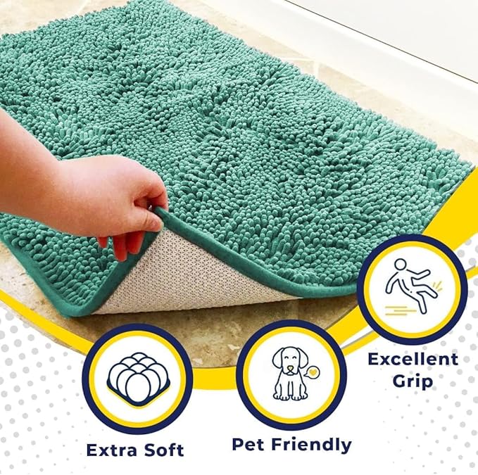 Muddy Mat® | Super Absorbent Door Mat Indoor, Microfiber Quick Dry Chenille Entryway Rug, Non-Slip Front Door Mat, Indoor Mats for Entryway, Machine Washable Pet Rug, Sea Green 36"x60"