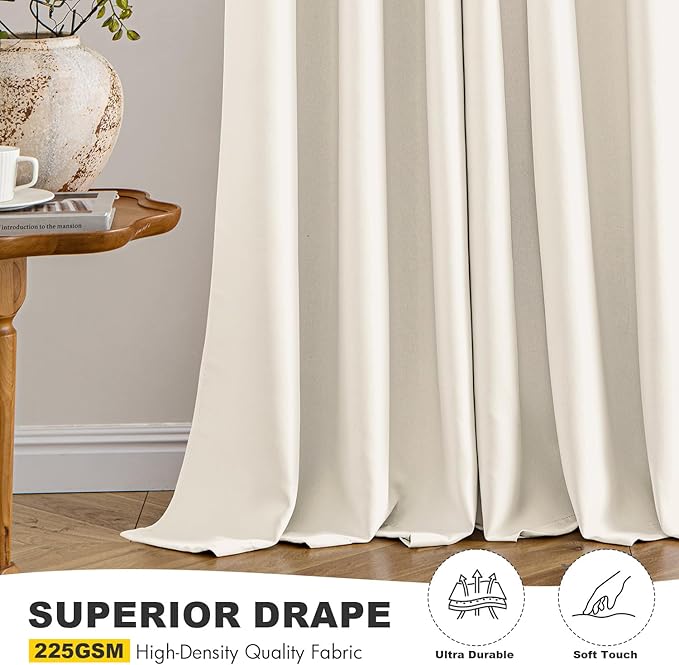 MIULEE Beige White Blackout Curtains for Bedroom Living Room 84 Inches Long 2 Panels, Thermal Insulated Room Darkening Drapes Solid Grommet Noise Reduction Light Blocking Window Treatments 40x84 Inch