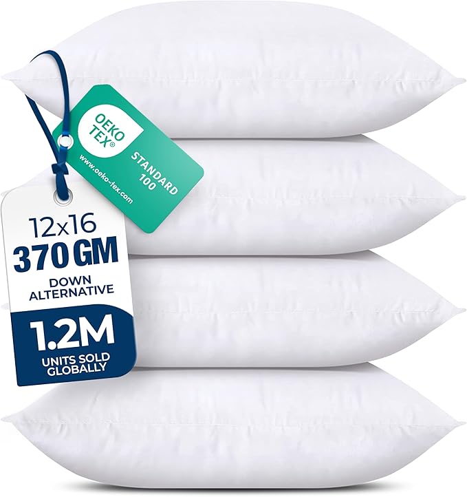 Utopia Bedding Throw Pillows (Set of 4, White) – 12 x 16 Inches Down Alternative Pillows for Bed, Sofa, and Couch - Fluffy Decorative Stuffer Pillow for Indoors & Outdoors