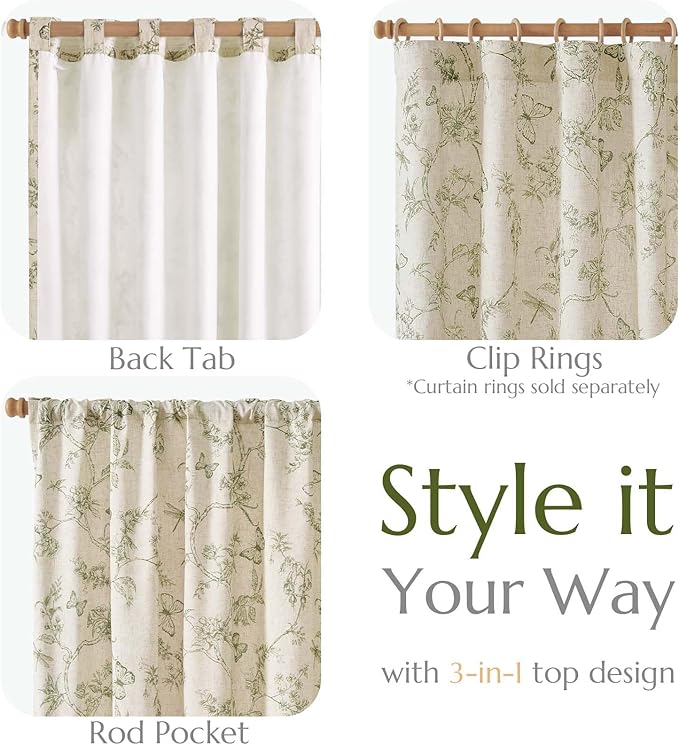 jinchan Floral Curtains Lined Linen Blend Curtain for Living Room 96 Inch Length Sage Green Farmhouse Flower Patterned Curtain French Country Curtains Drapes Back Tab Rod Pocket 2 Panels