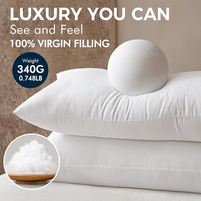MIULEE Throw Pillows Inserts, Pack of 2 12x24 Inch 100% Virgin Fiber Filling Bed Couch Pillows