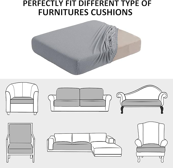 Water Repellent Sofa Cushion Slipcovers, Stretch Couch Cushion Covers, Furniture Protector Slipcovers Slip Cover, Sofa Seat Cover for Living Room, Washable (Loveseat Cushion, Light Gray)