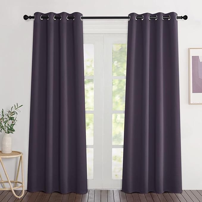 NICETOWN Greyish Purple Blackout Curtains 84 inch Length 2 Panels, Grommet Thermal Insulated Window Treatments Light & Sound Reducing Drapes for Living Room/Bedroom, W46 x L84
