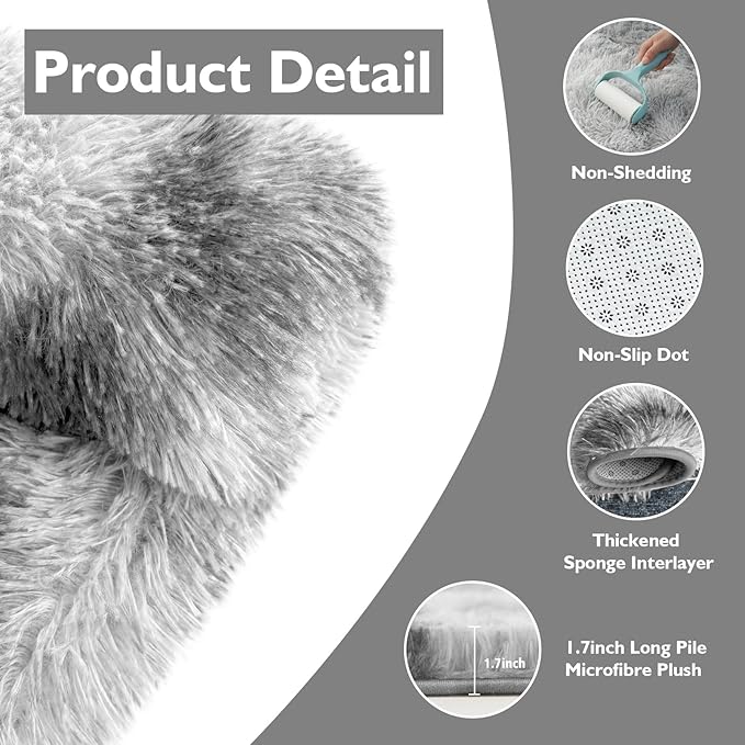 8x10 Fluffy Area Rugs for Living Room,Shag Area Rug for Bedroom,Soft Fuzzy Rug Non-Shedding Indoor Plush Carpet for Kids Bedroom Nursery Home Decor,Tie-Dyed Grey