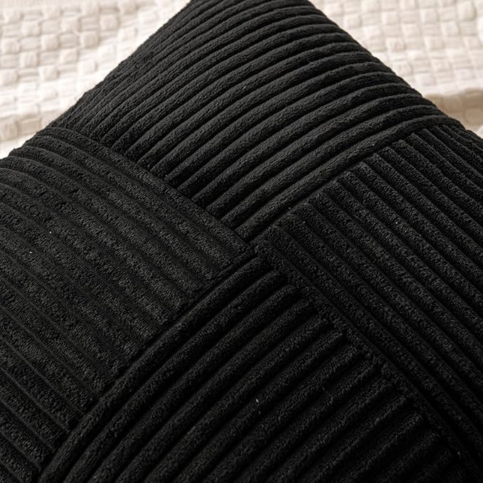 MIULEE Black Decorative Throw Pillow Covers 20x20 Inch for Couch Bed Sofa Pack of 2 Boho Farmhouse Throw Pillows Soft Cross Corduroy Patchwork Textured Cushion Cases
