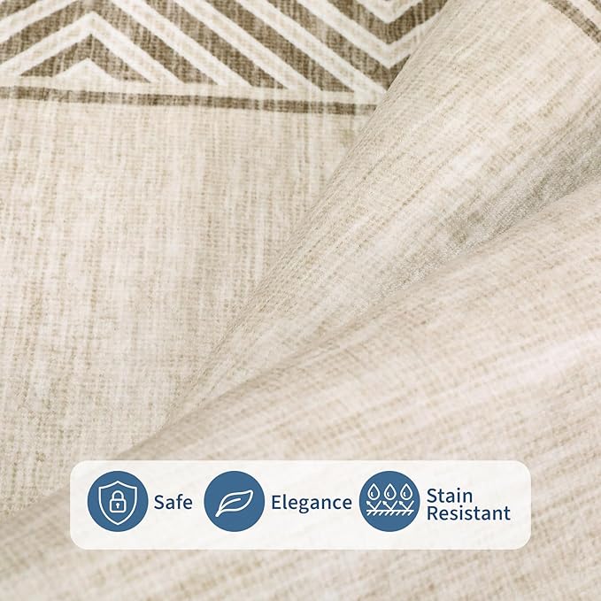 GarveeHome Large Modern Rug 9x12 Non-Slip Geometric Bordered Dining Room Rug, Machine Washable Low Pile Indoor Carpet, Non-Shedding Floor Mats, Easy to Clean, for Living Room, Bedroom, Beige
