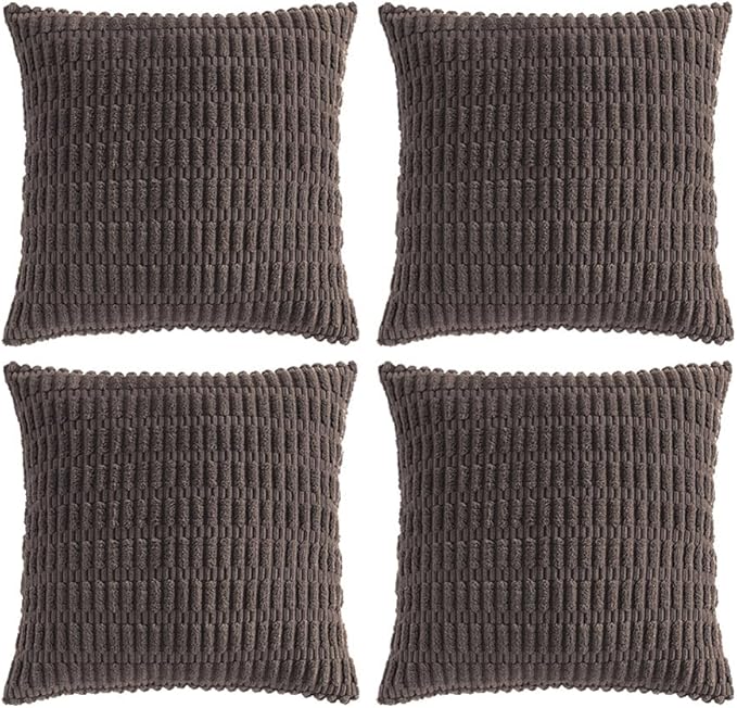 Fancy Homi 4 Packs Boho Dark Brown Decorative Throw Pillow Covers 16x16 Inch for Living Room Couch Bed Sofa, Rustic Modern Farmhouse Home Decor, Soft Plush Corduroy Cute Square Cushion Case 40x40 cm