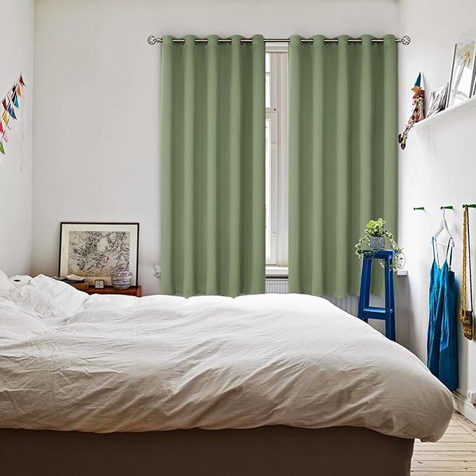 BGment Room Darkening Curtains 63 Inches Long - Grommet Thermal Insulated Drapes Window Treatment Curtains for Bedroom, 2 Panels, 70 x 63 Inch, Grass Green