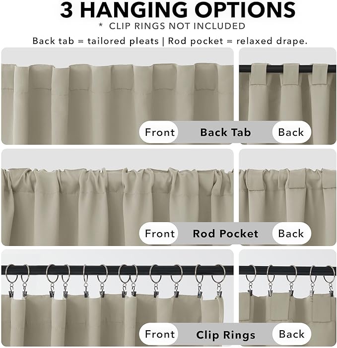 Deconovo Blackout Curtains, Thermal Insulated, W70 x L108 2 Panels, Back Tab, Machine Washable, Room-Darkening Drapes for Bedroom/Living Room Light Beige