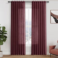 Nanspring Burgundy Linen Curtains 80 Inch Length for Living Room Light Filtering Semi Sheer Curtain Back Tab Vintage Boho Decor Elegant Luxury Drapes for Bedroom Dinner Room 52x80, 2 Panels