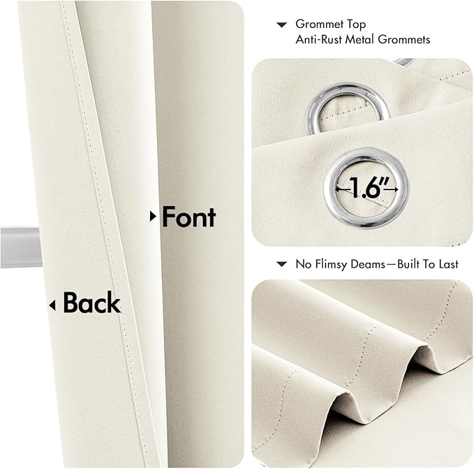 MIULEE Cream Blackout Curtains for Bedroom Living Room 84 Inches Long 2 Panels, Thermal Insulated Room Darkening Drapes Solid Grommet Noise Reduction Light Blocking Window Treatments 40x84 Inch