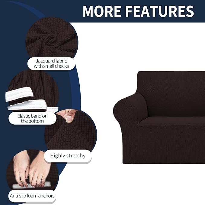 Cupuamon 2026 New Stretch Loveseat Sofa Slipcovers Couch Cover for 2 Cushion Furniture Protector Sofa Covers with Elastic Bottom Jacquard Fabric Small Checks for Pets, Kids - Chocolate