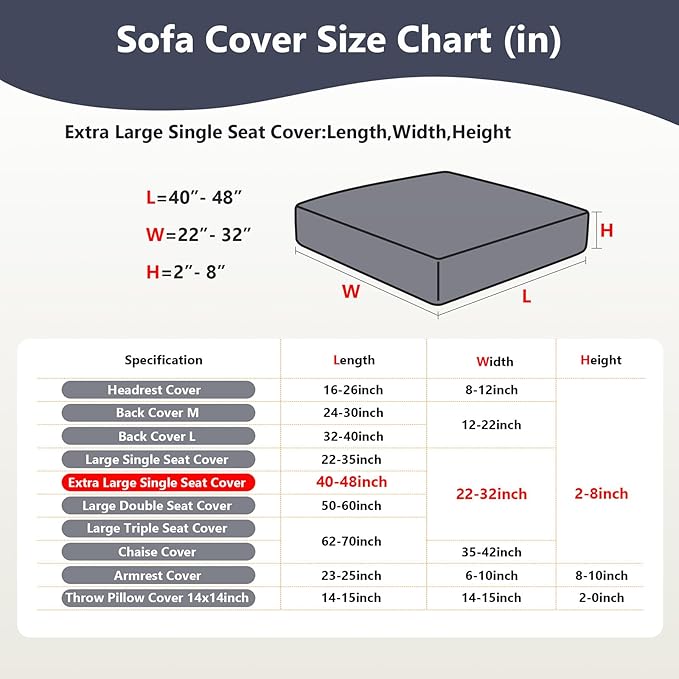 Couch Cushion Covers for Sofa Couch Covers Wear-Resistant Universal Sofa Cover Washable Stretch for Sectional Slipcovers (Texture-Sea Blue,Extra Large Single Seat Cover)