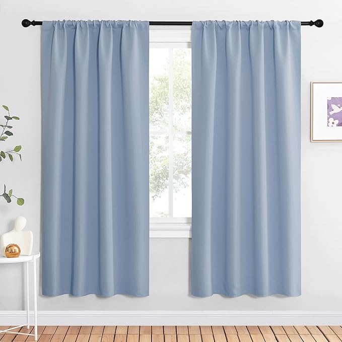 NICETOWN Blackout Curtains for Living Curtains, Vintage Blue, 2 Panels, 42 by 72, Room Darkening Window Curtain Panels, Easy-Care Solid Thermal Insulated Draperies/Drapes for Daughter Room