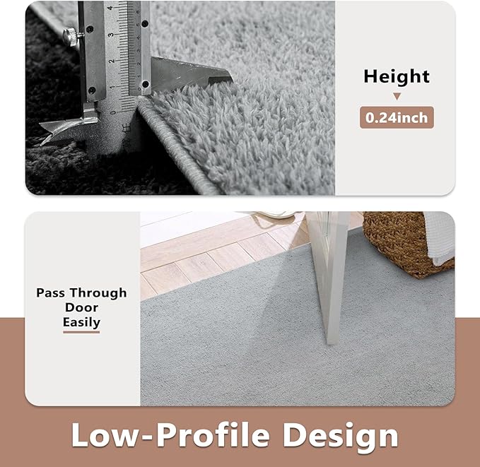 FinRèc 5x7 Washable Area Rugs for Bedroom Living Room, Low Pile Thin Rug Solid Color, Non-Slip Carpet Indoor for Home Decor (Pure Light Grey)