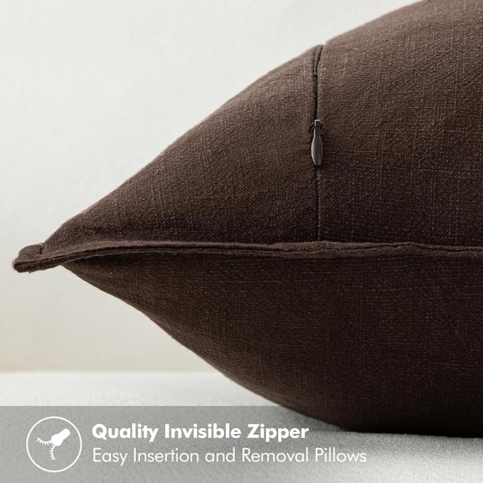 MIULEE Decorative Linen Pillow Covers 18x18 Inch Dark Brown Boho Farmhouse Neutral Winter Couch Throw Pillows for Bed Pack of 2 Accent Modern Pillowcase Sofa Livingroom Home Decor