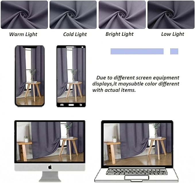 Simplebrand Ava Greyish Purple Blackout Curtains for Bedroom 63 Inch Length 2 Panels Set, Privacy Thermal Insulated Rod Pocket Door Window Curtains for Patio French Door Front Door, W40 x L63 Inch