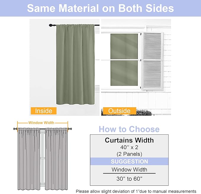 Simplebrand Ava Sage Green Blackout Curtains for Bedroom 90 Inches Long 2 Panels Set, Solid Privacy Energy Saving Living Room Window Treatment Curtains Blackout Drapes, W40 x L90 Inch, Sage Green