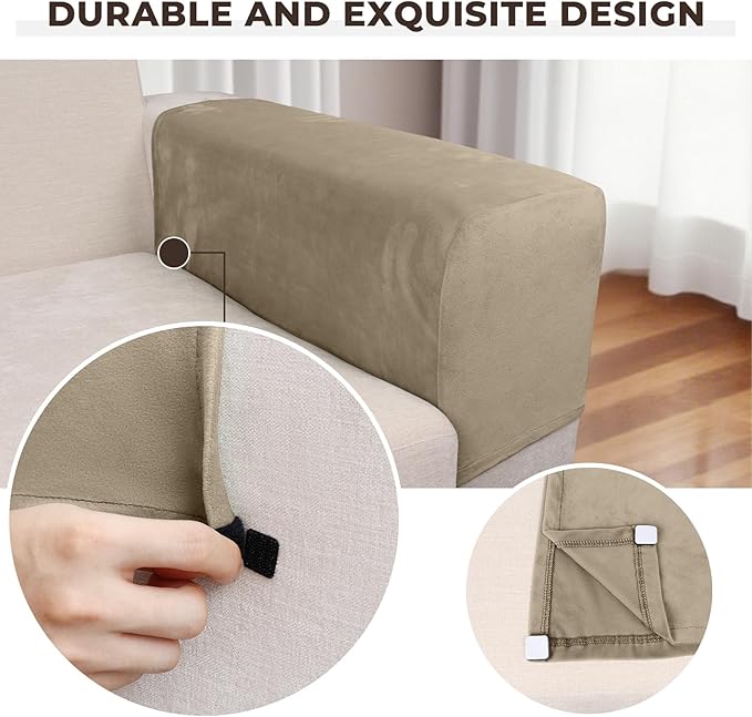 Couch Arm Covers 2 Pcs Sofa Armrest Covers Stretch Couch,Armrest Cover for Chairs Scratch-Resistant Sofa Arm Cover Armchair Slipcovers,Leather Brown