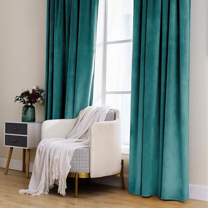 MIULEE Teal Velvet Curtains 96 inches 2 Panels - Luxury Blackout Curtains for Bedroom Living Room Thermal Insulated Super Soft Window Drapes Rod Pocket & Back Tab, W52 x L96 inches