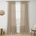 Sepia Beige Linen Curtains 90 Inches Long for Living Room Rustic Farmhouse Decor Light Filtering Semi Sheer Curtain Back Tab Rod Pocket Neutral Modern Luxury Drapes for Bedroom Office 52x90, 2 Panels