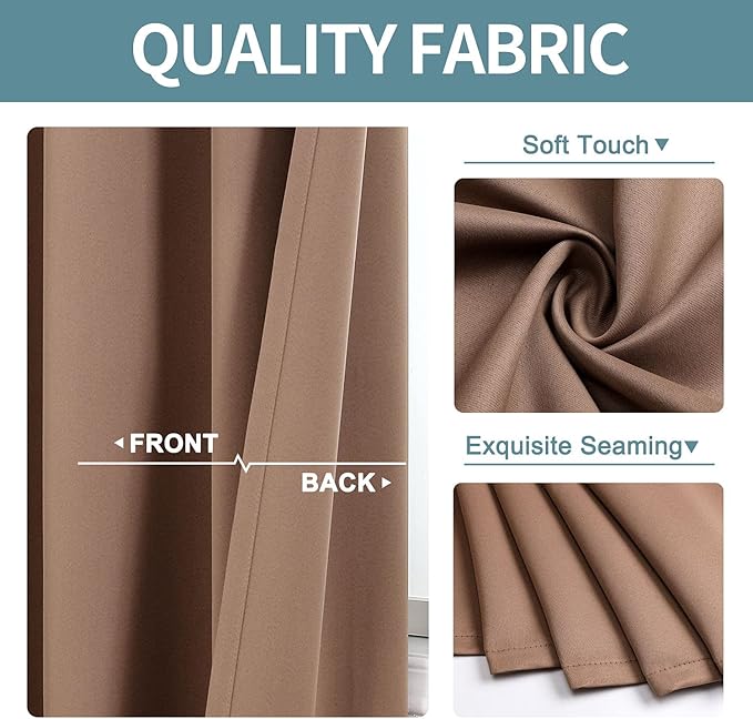 ChrisDowa Room Darkening Curtains 90 Inches Long 2 Panels Set for Living Room, Grommet Thermal Insulated Blackout Curtains for Bedroom (Cappuccino, 52 x 90 Inch)
