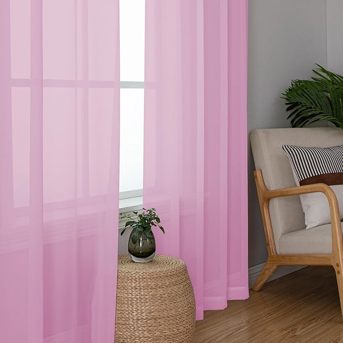 Chyhomenyc Pink Sheer Curtains 108 Inches Long - Light Filtering Voile Extra Long Panel Drapes for Floor to Ceiling Window, Elegant Soft Living Room Curtains, Each 42Wx108L Inch, 9FT, 2 Panels