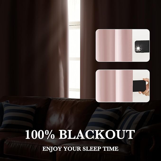 RYB HOME 100% Blackout Short Curtains for Small Window, Thermal Insulated Total Room Darkening Noise Reducing Curtains for Kitchen Bathroom Basement, 42 inches Wide by 36 inches Long, Baby Pink