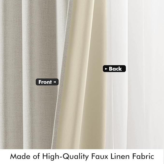 MIULEE 100% Blackout Linen Curtains for Bedroom, Light Cream Solid Luxury Decor Thermal Insulation Room Darkening Drapes for Living Room Nursery Back Tab Rod Pocket 42 x 84 Inches, 2 Panels