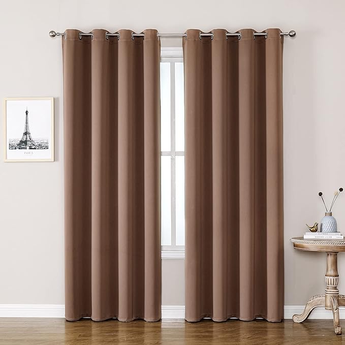 ChrisDowa Room Darkening Curtains 80 Inches Long 2 Panels Set for Living Room, Grommet Thermal Insulated Blackout Curtains for Bedroom (Cappuccino, 52 x 80 Inch)