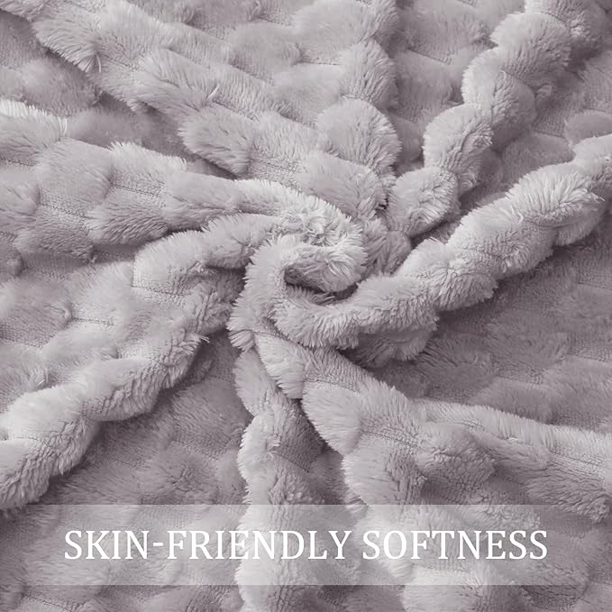 Exclusivo Mezcla Fleece Queen Blanket for Bed, Extra Large Fuzzy Light Grey Bed Blankets, Soft Cozy Plush Sofa Throws for All Seasons, 90x90 Inches