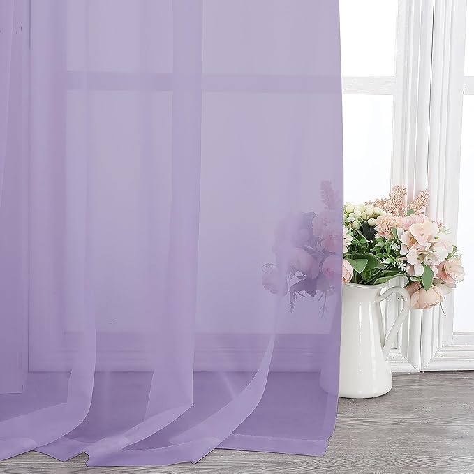 Chyhomenyc Lilac Sheer Curtains 108 Inches Long - Light Filtering Voile Extra Long Panel Drapes for Floor to Ceiling Window, Elegant Soft Living Room Curtains, Each 42Wx108L Inch, 9FT, 2 Panels