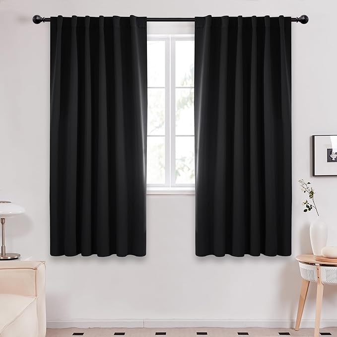 Deconovo Blackout Curtains, Thermal Insulated, W52 x L72 2 Panels, Back Tab, Machine Washable, Room-Darkening Drapes for Bedroom/Living Room Black