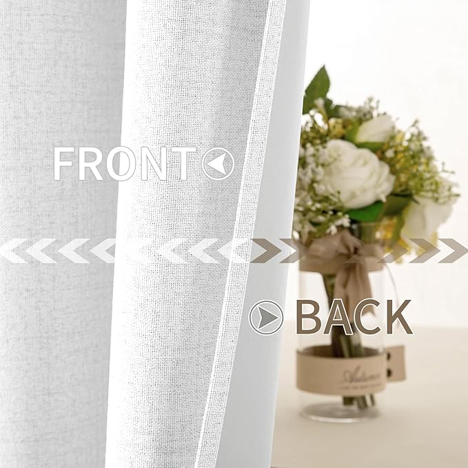 MIULEE 100% Blackout Linen Textured Curtains for Bedroom Solid Thermal Insulated Bright White Grommet Room Darkening Curtains & Drapes Luxury Decor for Living Room Nursery 52 x 84 Inch (2 Panels)