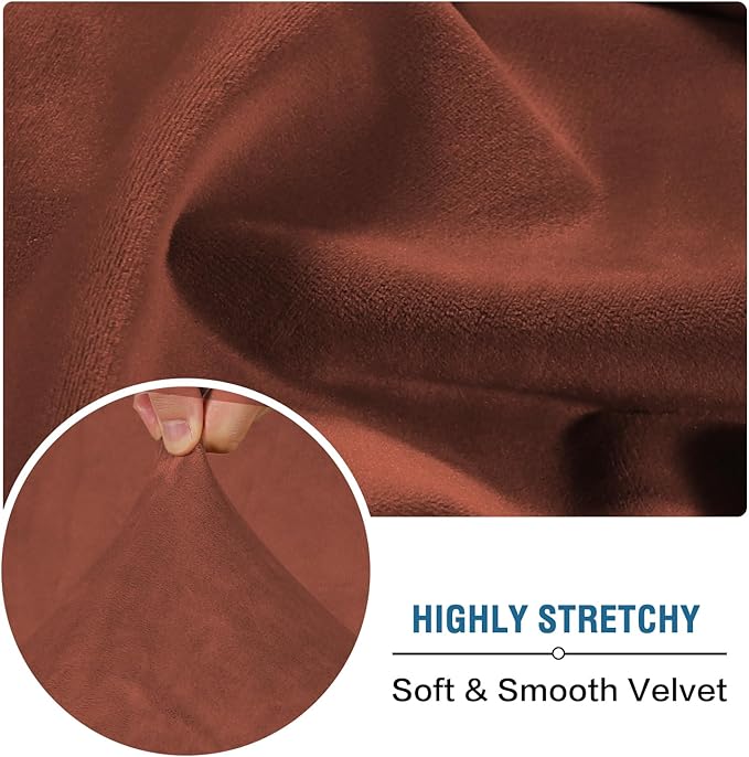 H.VERSAILTEX Velvet Stretch Sectional Couch Covers 3 Pieces Sofa Seat Cushion Covers L Shape Separate Cushion Couch Cover for Both Left/Right Sectional Couch (Large Sofa 2 Seater + 1 Chaise, Rust)