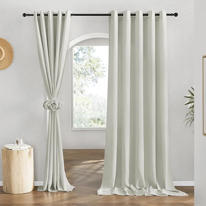 NICETOWN Flax Gray Linen Curtains for Room Divider, Grommet Top Thick Flax Semi Sheer Vertical Drapes Privacy Assured with Light Filtering for Sliding Glass Door, W68 x L84, 2 Pieces