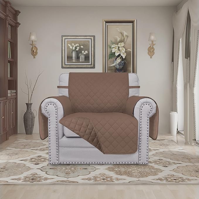 Easy-Going Chair Sofa Slipcover Reversible Sofa Cover Water Resistant Couch Cover Furniture Protector Cover with Elastic Straps for Pets Kids Children Dog Cat (Chair, Brown/Brown)