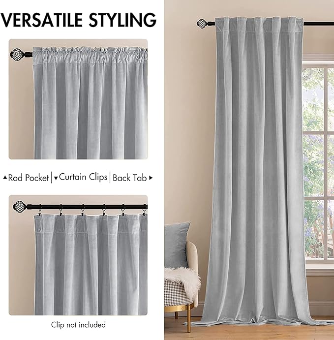MIULEE Greyish White Velvet Curtains 96 inches 2 Panels - Luxury Blackout Curtains for Bedroom Living Room Thermal Insulated Super Soft Window Drapes Rod Pocket & Back Tab, W52 x L96 inches